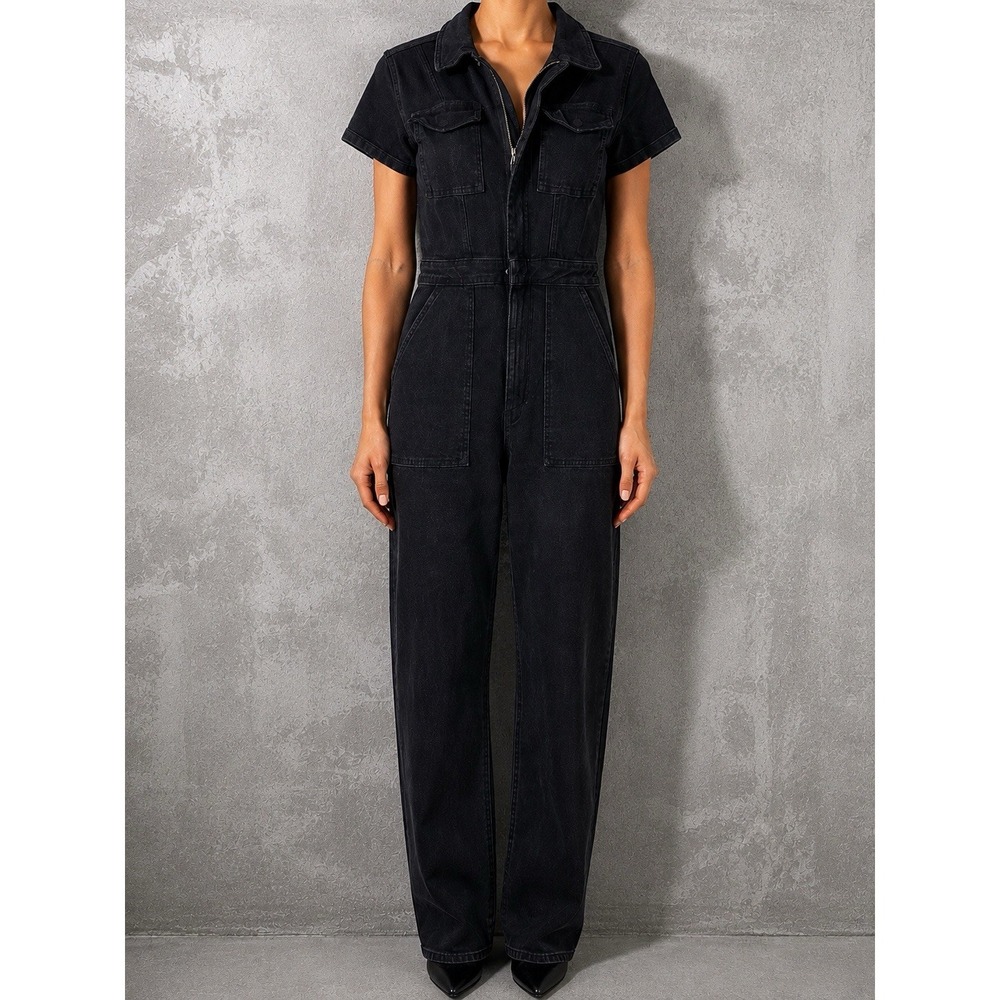 Good American Fit For Success Utility Jumpsuit Womens 2 Black Cotton